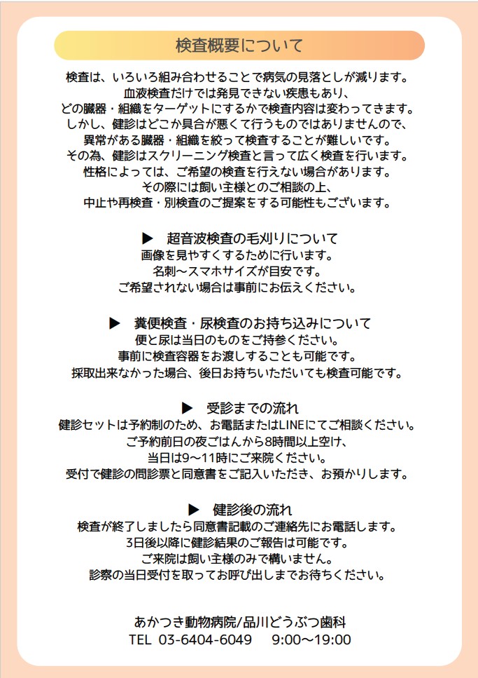 あかつき動物病院 健康診断2ページ目